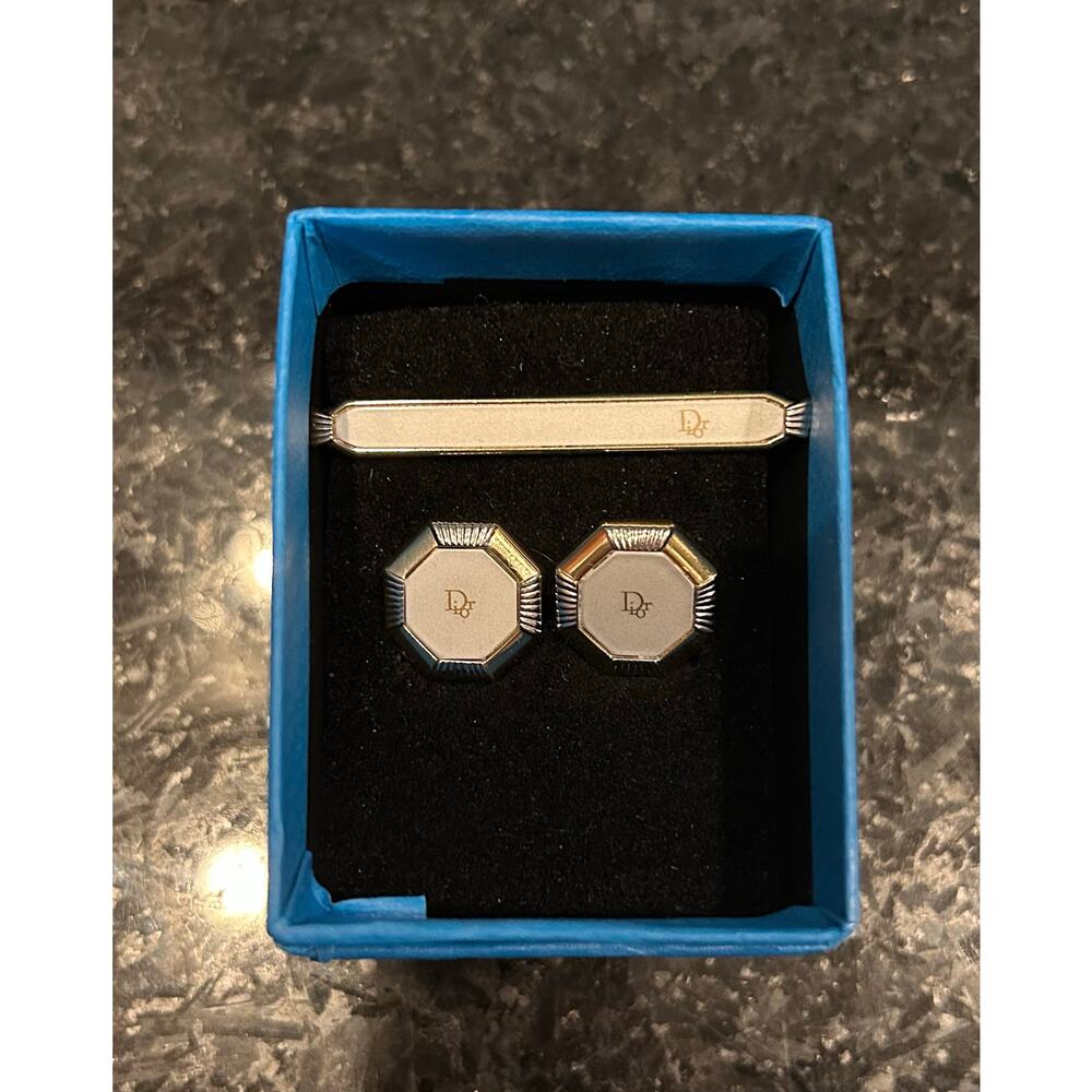 Vintage Christian Dior Set of Cufflinks and Tie Clip